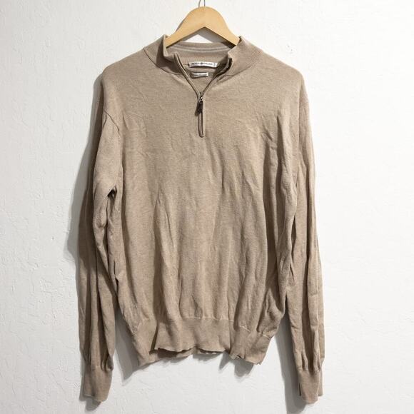 Peter Millar Sweater Mens Large Quarter Zip Large Cotton Cashmere Tan - Picture 1 of 5